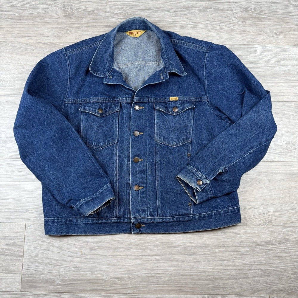Vintage Rustler Denim Blue Jean Trucker Jacket Men Size XL Button Up 90s
